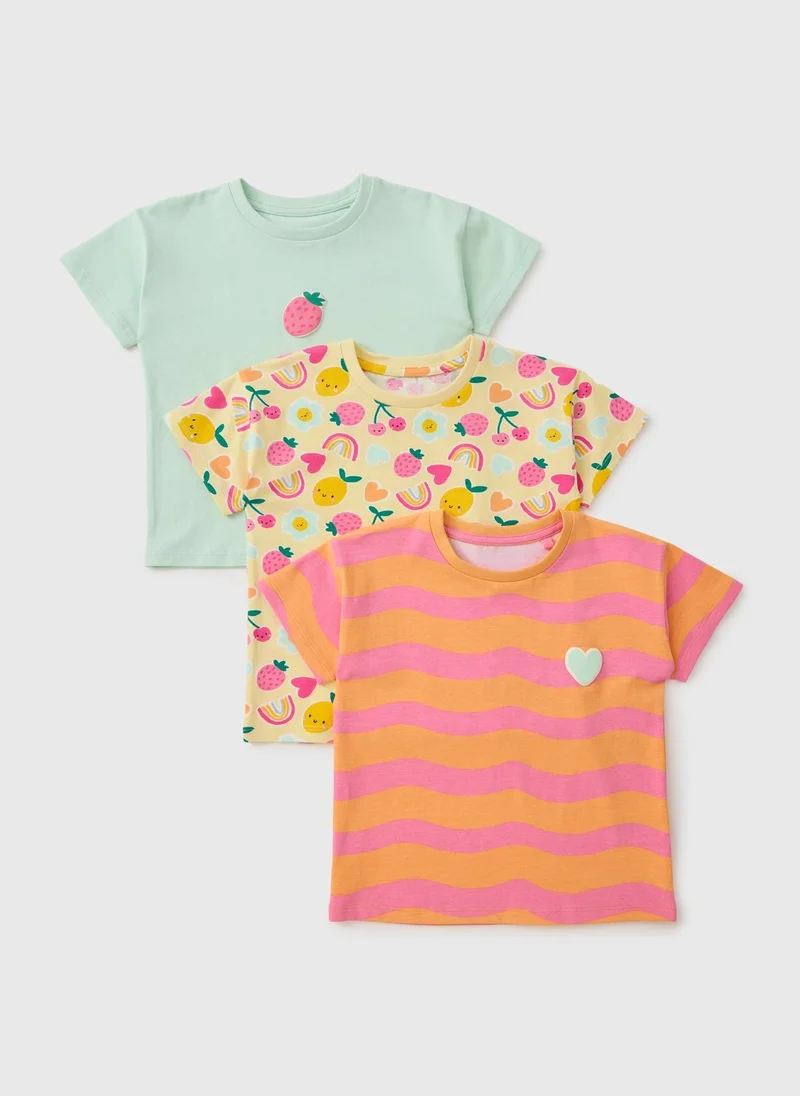 ماتلان 3 Pack Girls Multicolour Summer Print T-Shirts